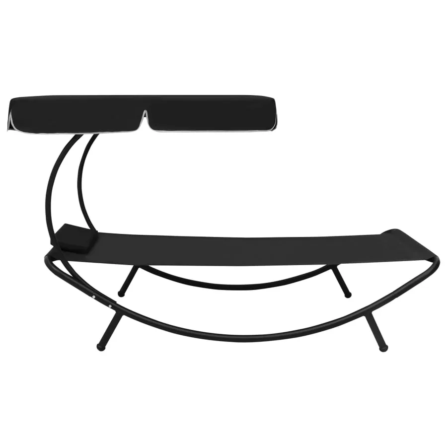 Lit de repos d'extérieur avec auvent et oreiller Noir - 3