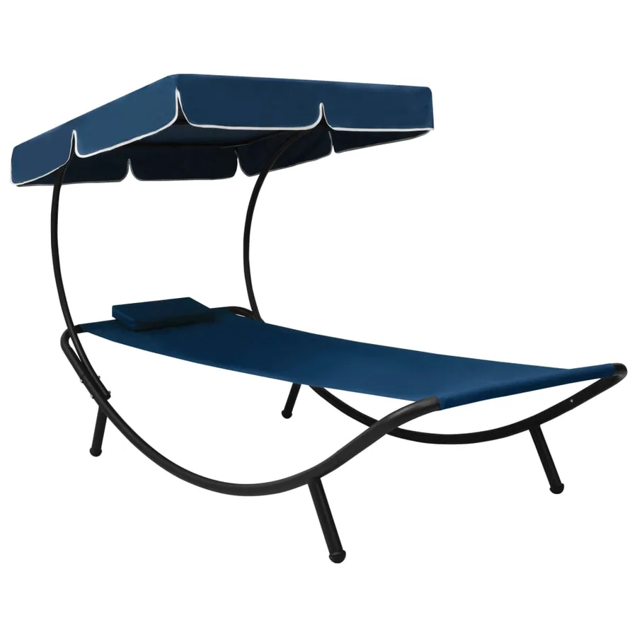 Lit de repos d'extérieur avec auvent et oreiller Noir - 8