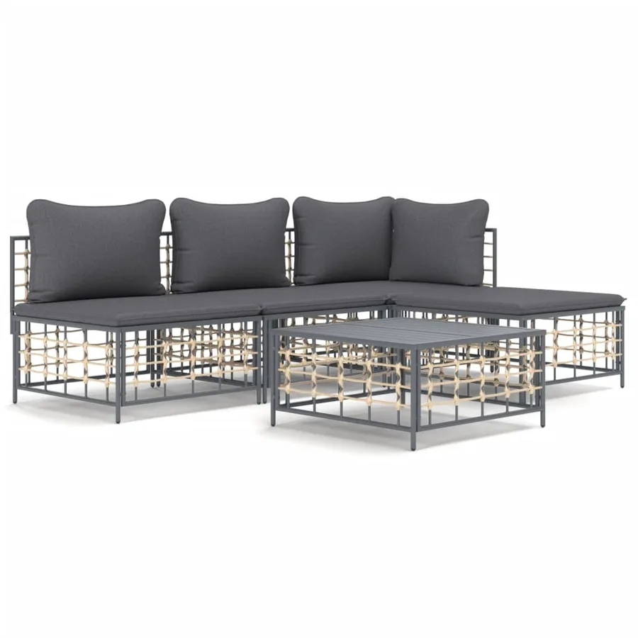 Salon de jardin 5 pcs avec coussins anthracite résine tressée - 2