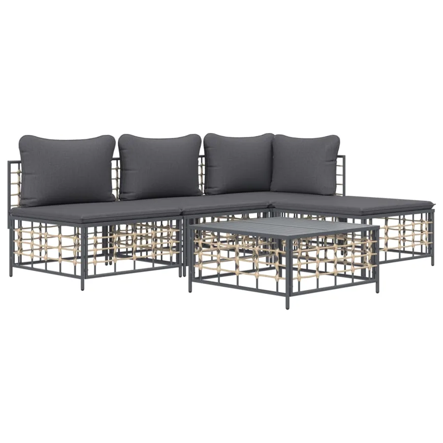 Salon de jardin 5 pcs avec coussins anthracite résine tressée - 3