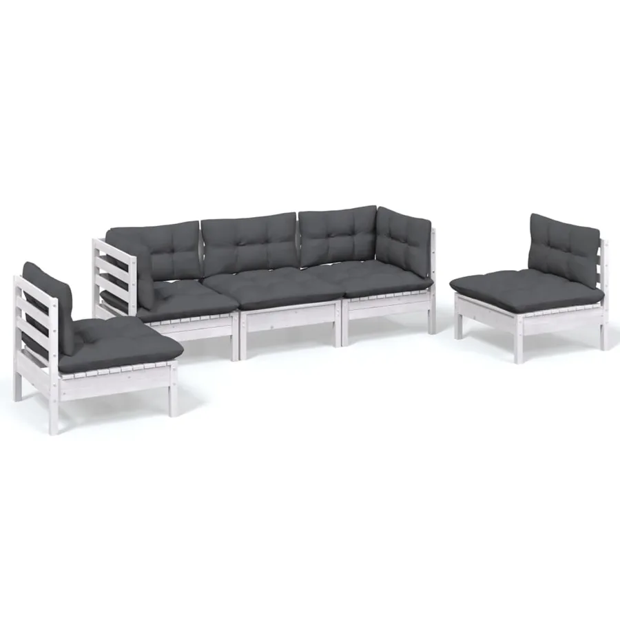 Salon de jardin 5 pcs avec coussins bois de pin massif - 2