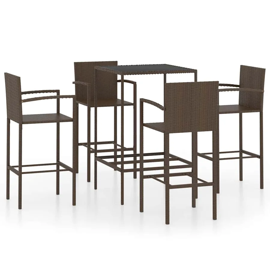 Ensemble de bar de jardin 5 pcs Résine tressée Marron - 2