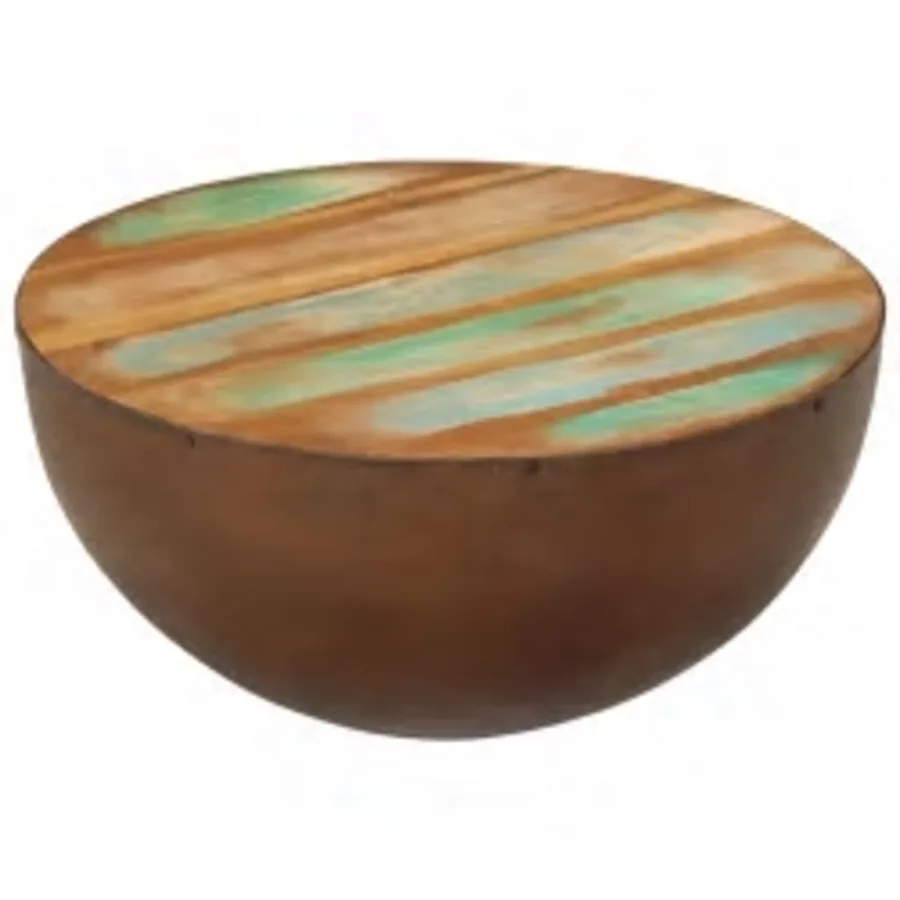 Table basse Forme de bol avec base en acier Bois recyclé - 9