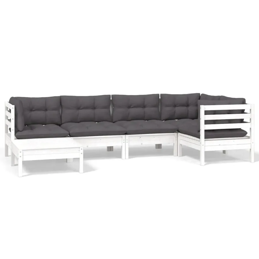 Salon de jardin 6 pcs avec coussins blanc bois de pin massif - 2