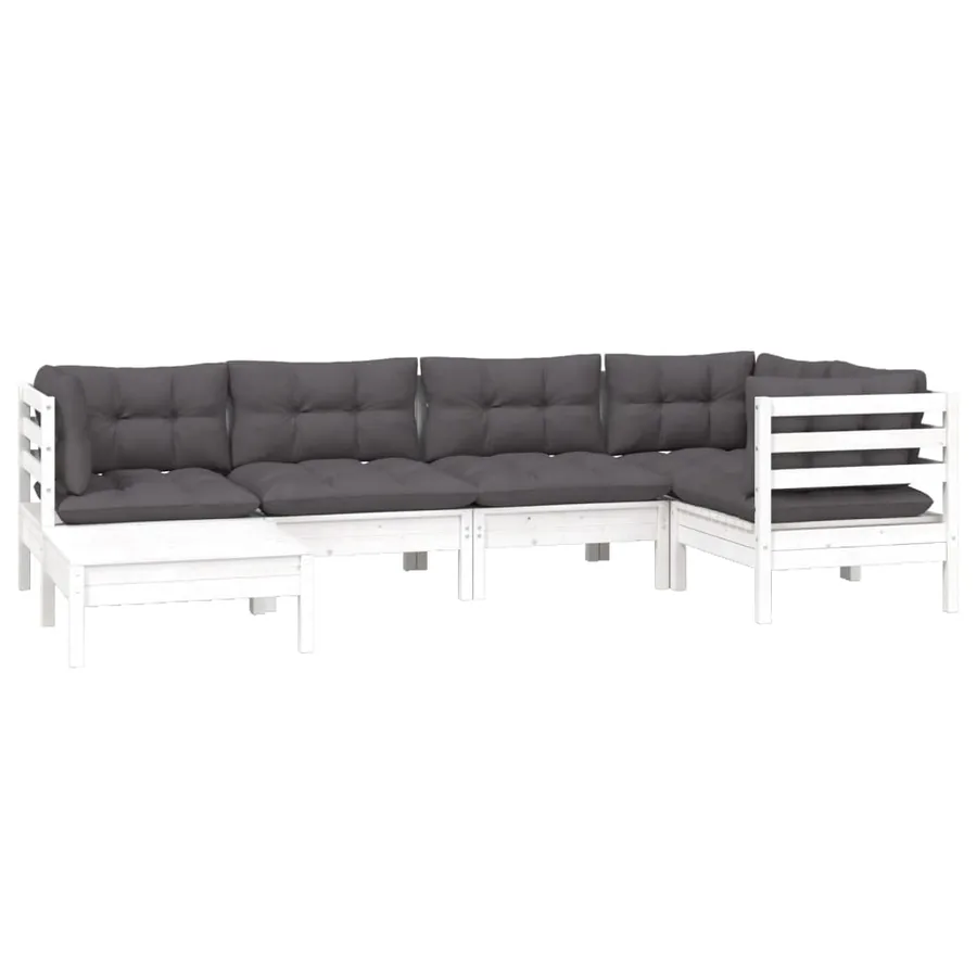 Salon de jardin 6 pcs avec coussins blanc bois de pin massif - 3