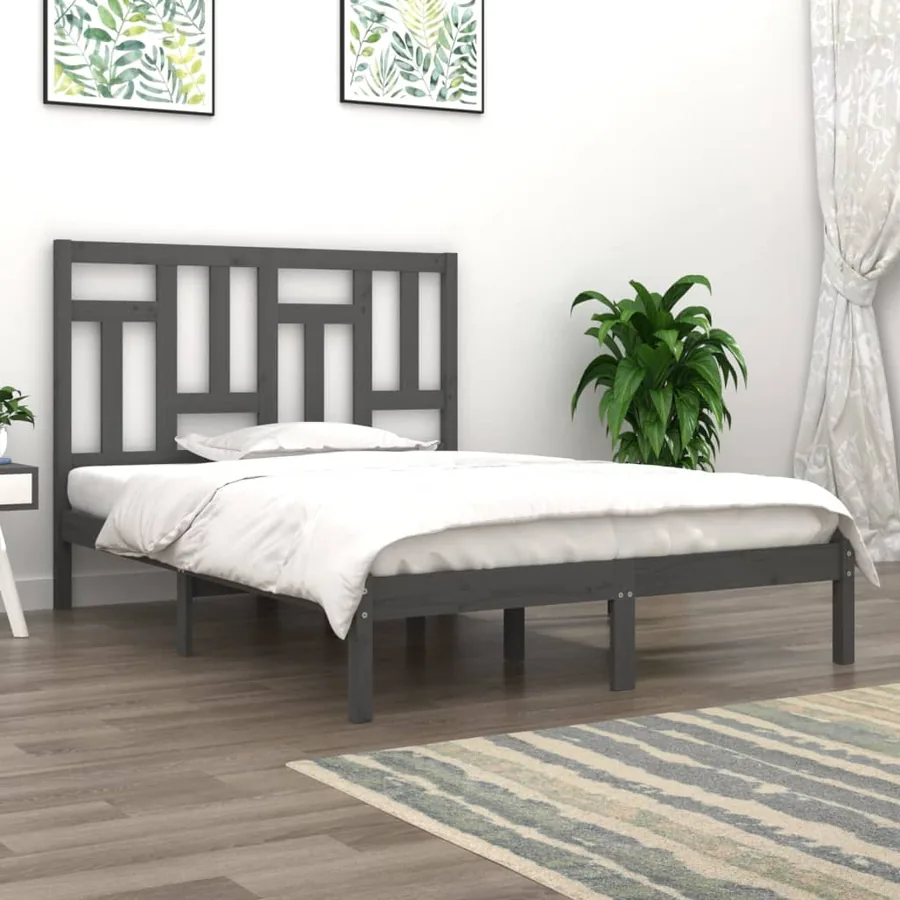 Cadre de lit sans matelas gris 200x200 cm bois massif de pin