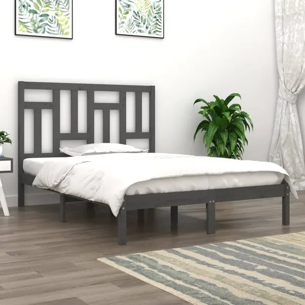 Cadre de lit sans matelas gris 200x200 cm bois massif de pin