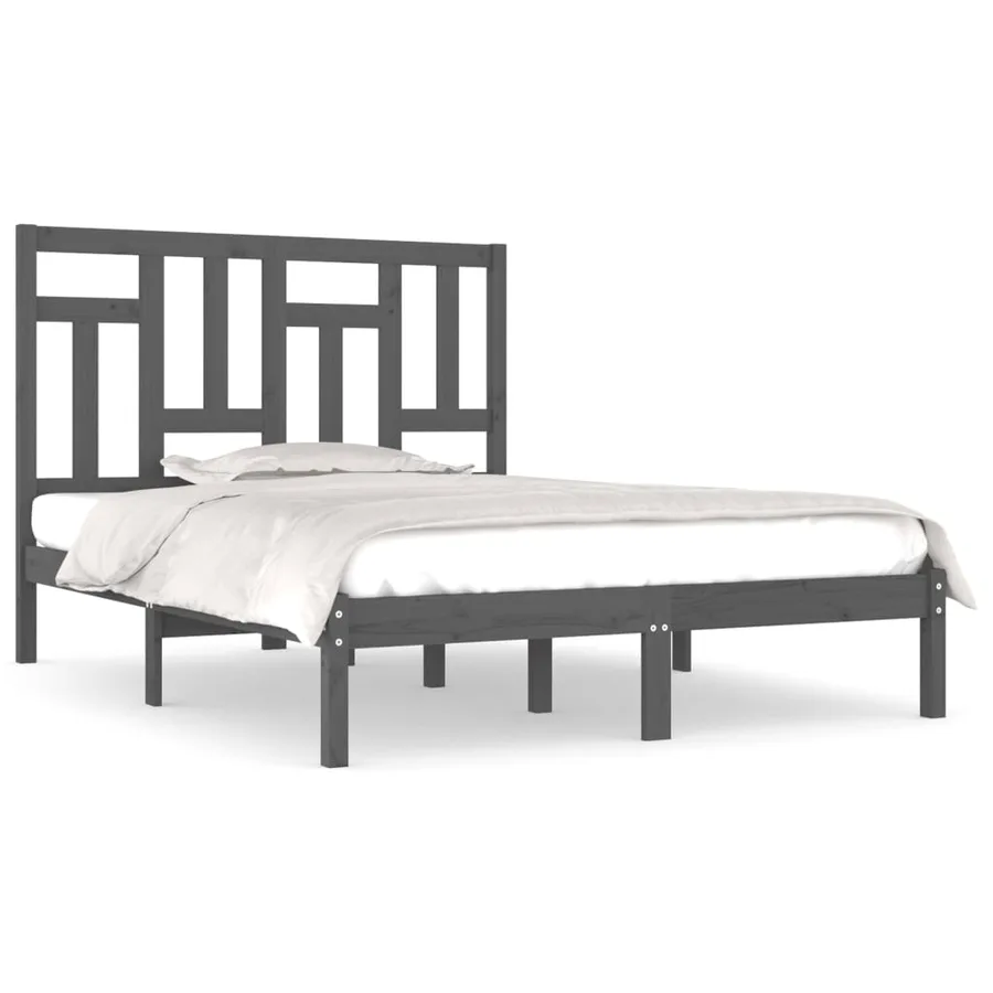 Cadre de lit sans matelas gris 200x200 cm bois massif de pin - 2