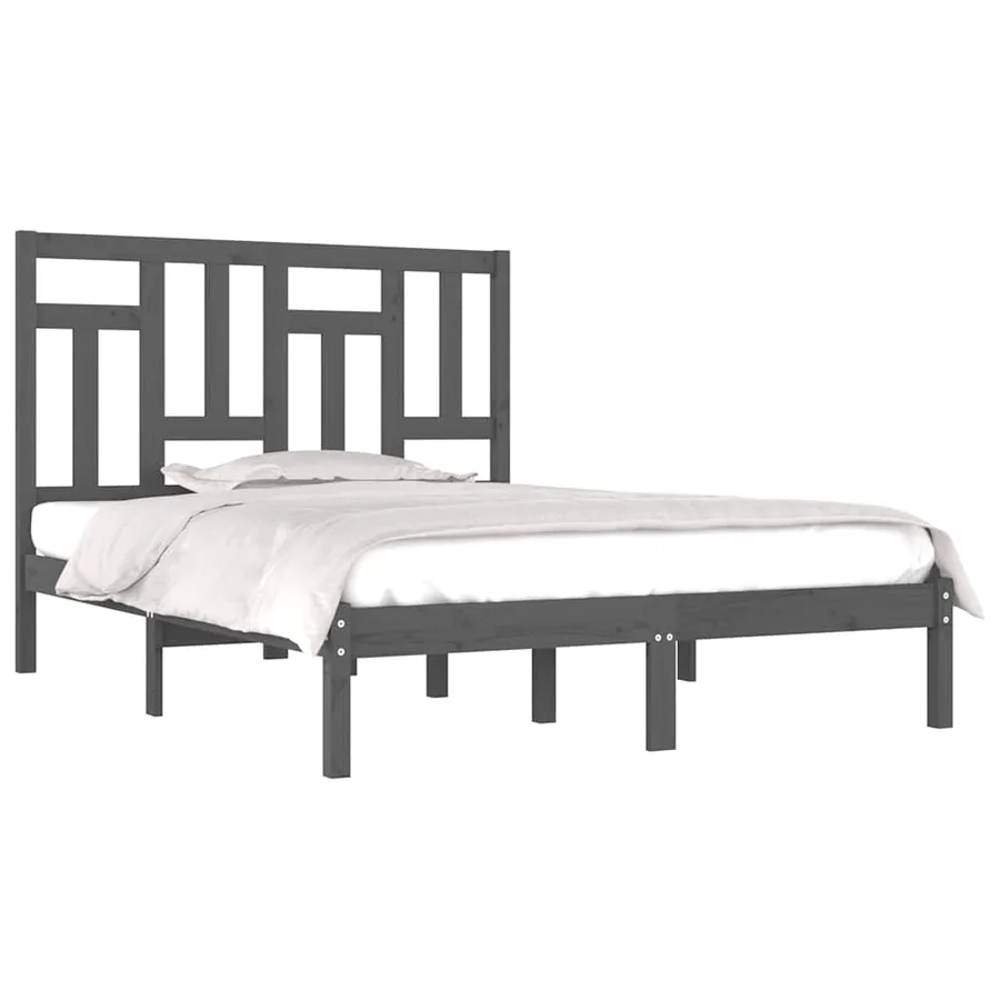 Cadre de lit sans matelas gris 200x200 cm bois massif de pin - 3