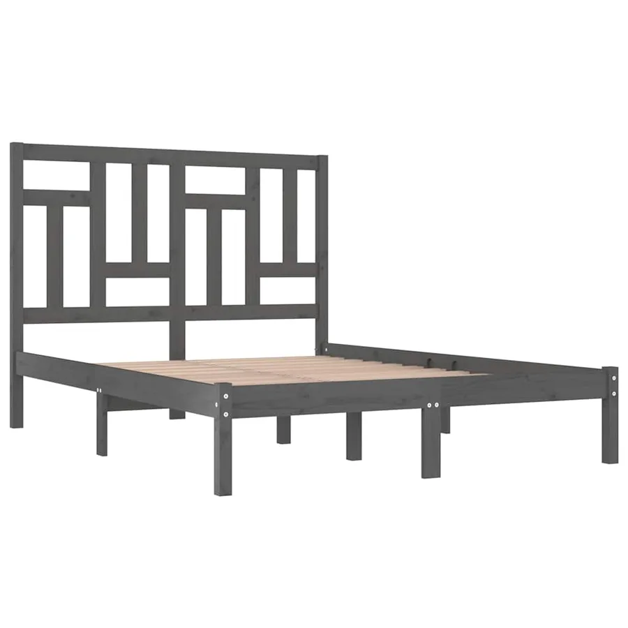 Cadre de lit sans matelas gris 200x200 cm bois massif de pin - 4