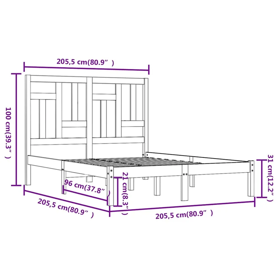 Cadre de lit sans matelas gris 200x200 cm bois massif de pin - 6