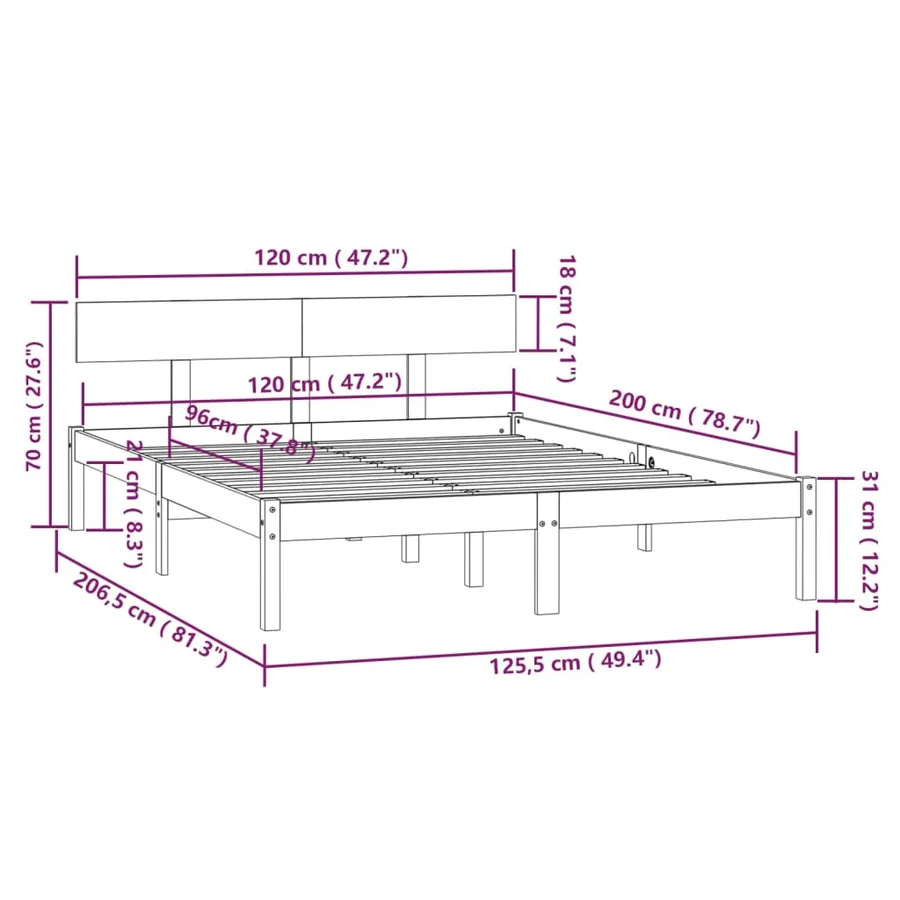 Cadre de lit sans matelas bois massif 120x200 cm - 9