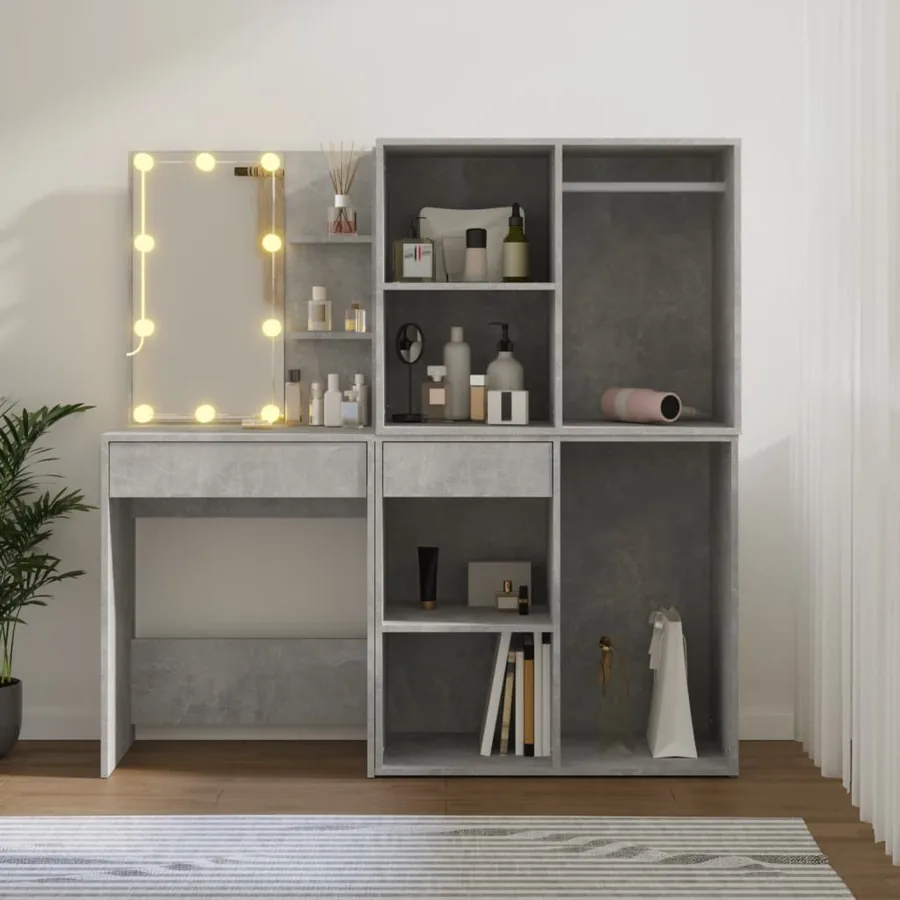 Coiffeuse à LED avec 2 armoires Gris béton Bois d'ingénierie - 4