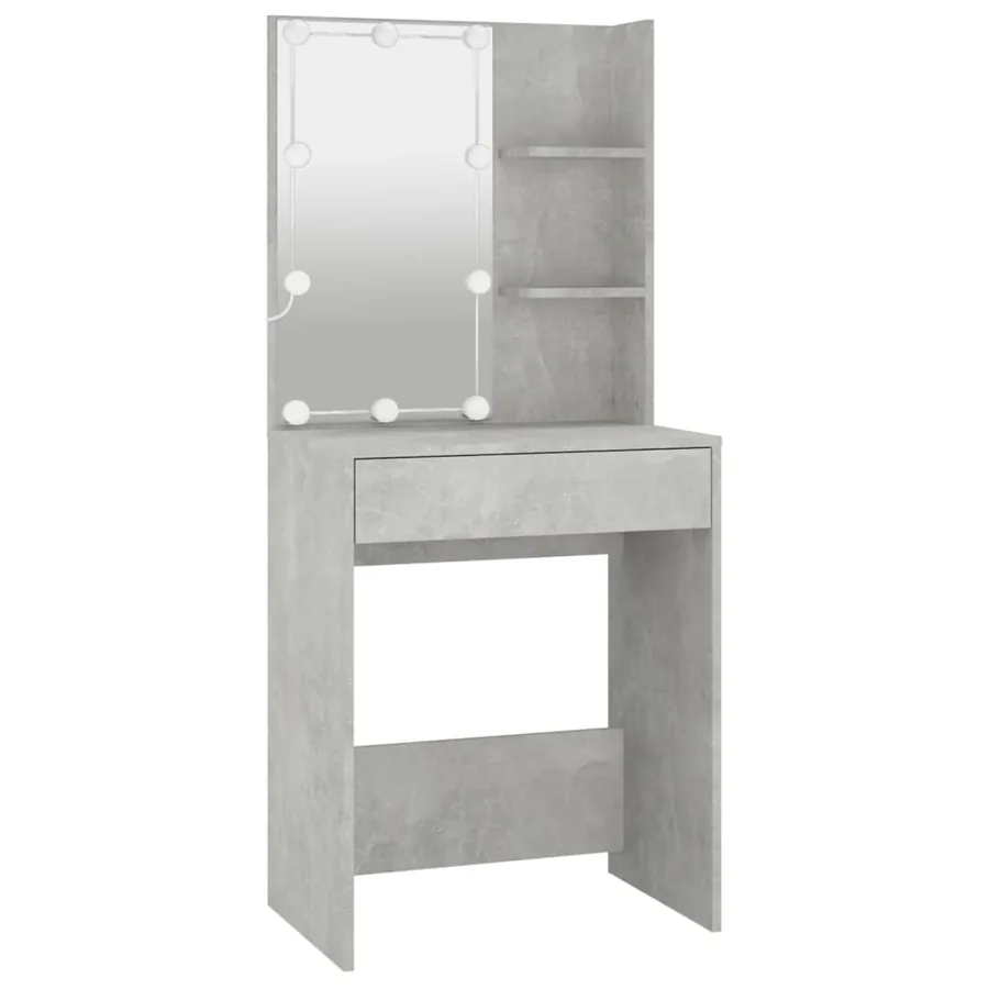 Coiffeuse à LED avec 2 armoires Gris béton Bois d'ingénierie - 8