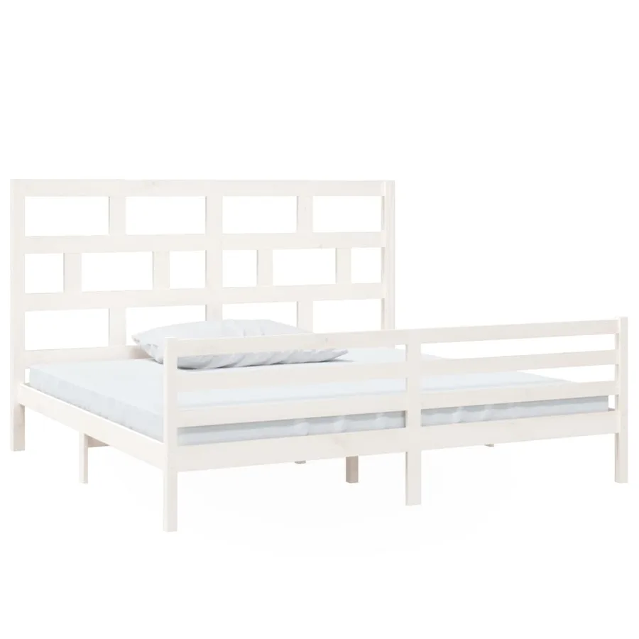 Cadre de lit sans matelas blanc bois massif 200x200 cm - 2