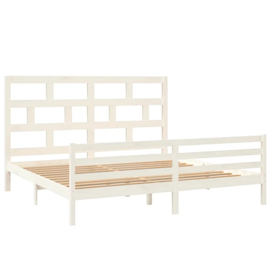 Cadre de lit sans matelas blanc bois massif 200x200 cm - 3