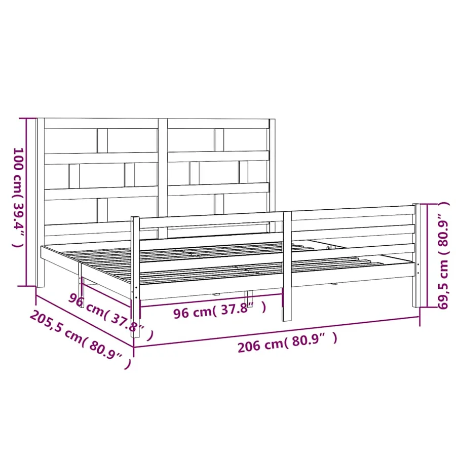 Cadre de lit sans matelas blanc bois massif 200x200 cm - 9