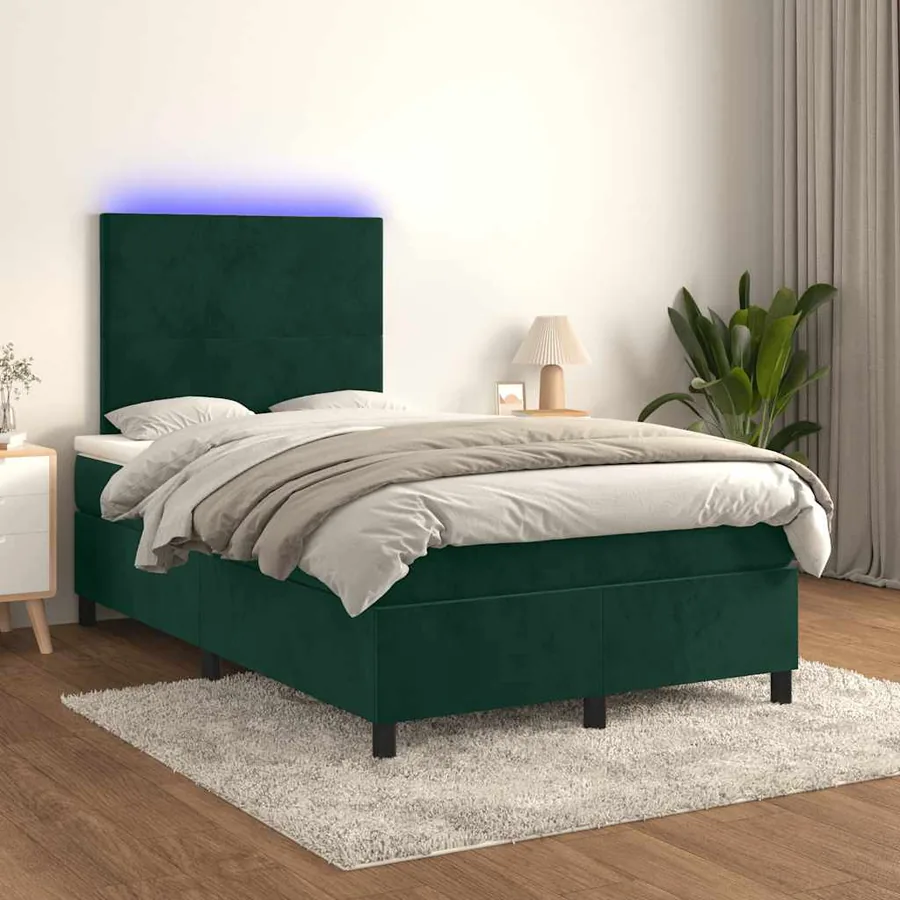 Sommier à lattes de lit avec matelas LED Vert foncé 120x200 cm