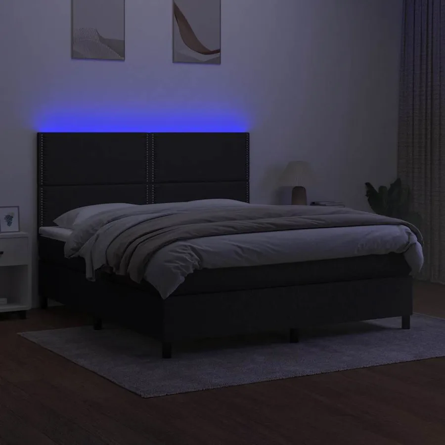 Sommier à lattes de lit et matelas et LED Noir 180x200 cm Tissu - 4
