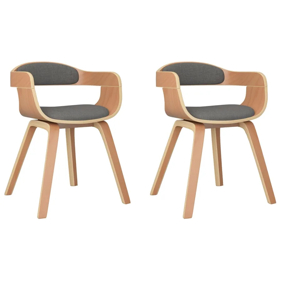 Chaise à manger lot de 2 gris clair bois courbé et tissu - 2