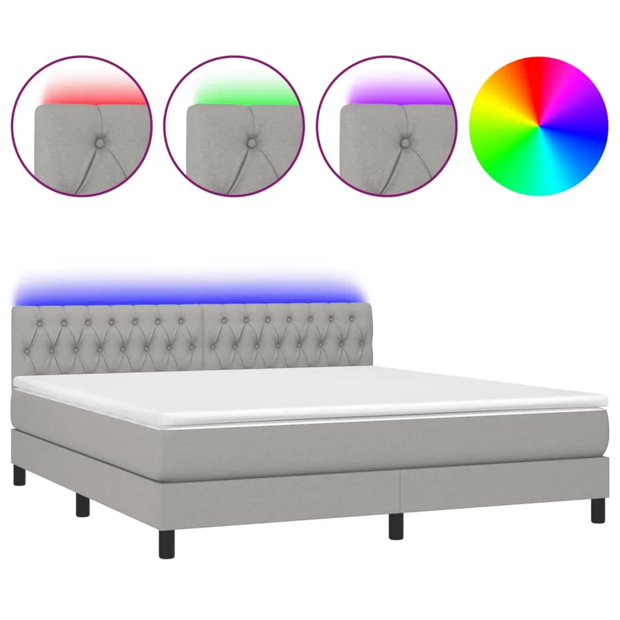 Sommier à lattes de lit matelas LED Gris clair 160x200 cm Tissu - 2