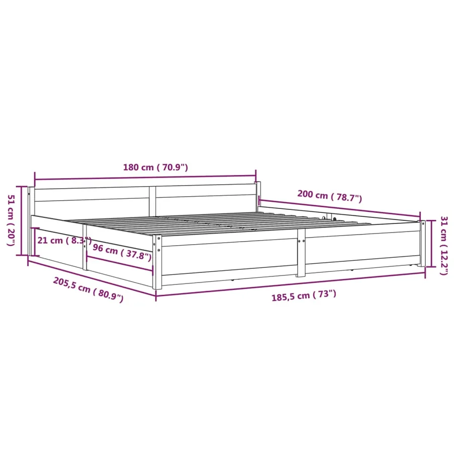 Cadre de lit sans matelas avec tiroirs blanc - 11