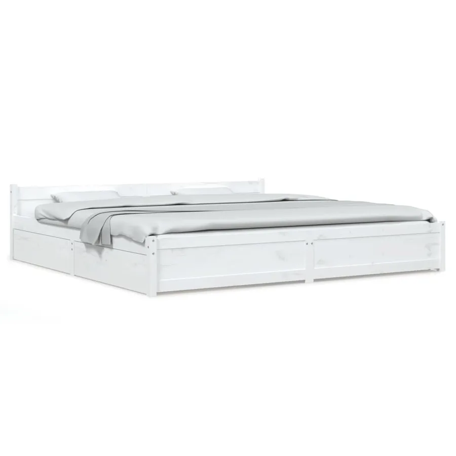 Cadre de lit sans matelas avec tiroirs blanc - 2