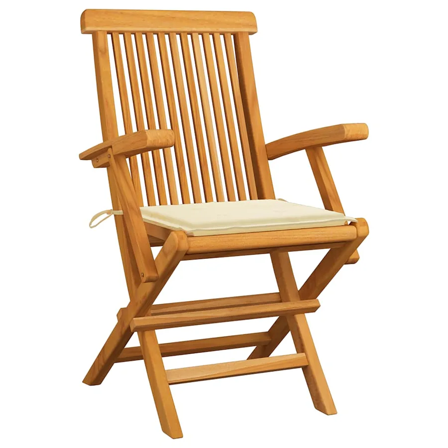 Chaises de jardin avec coussins crème lot de 8 Bois teck massif - 2