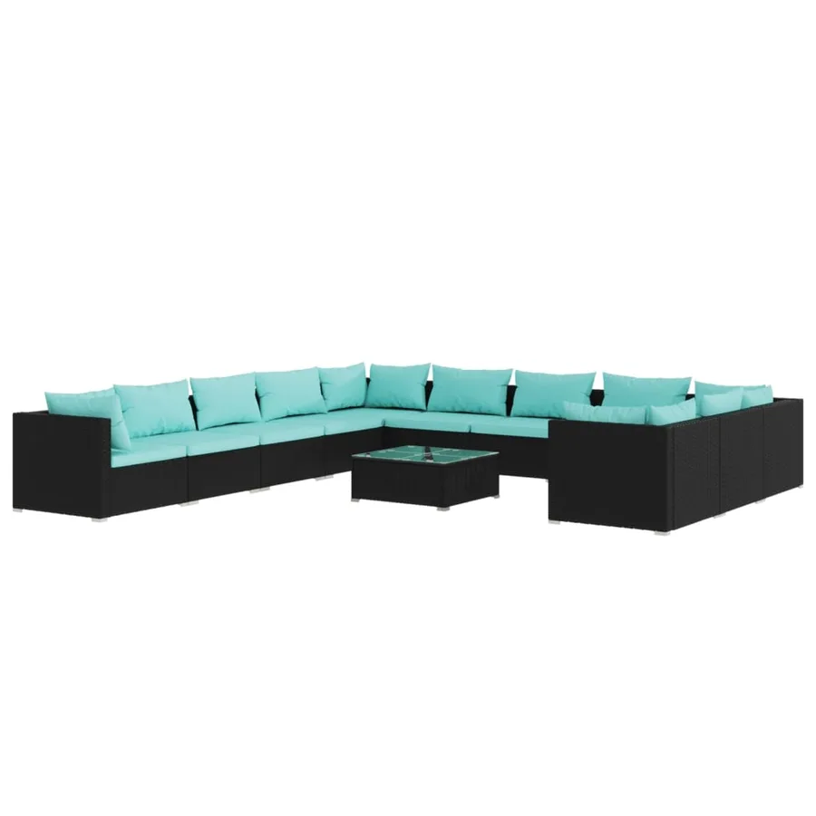 Salon de jardin 12 pcs avec coussins Résine tressée Noir - 2