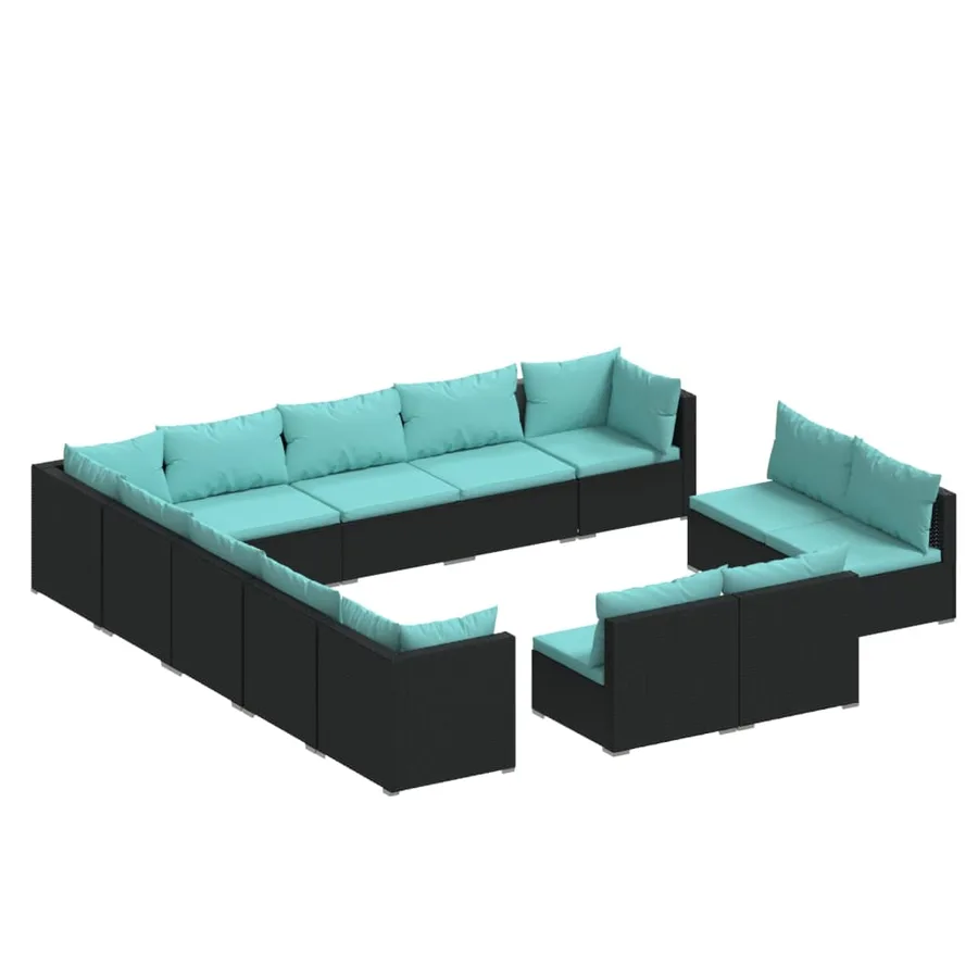 Salon de jardin 13 pcs avec coussins Noir Résine tressée - 2