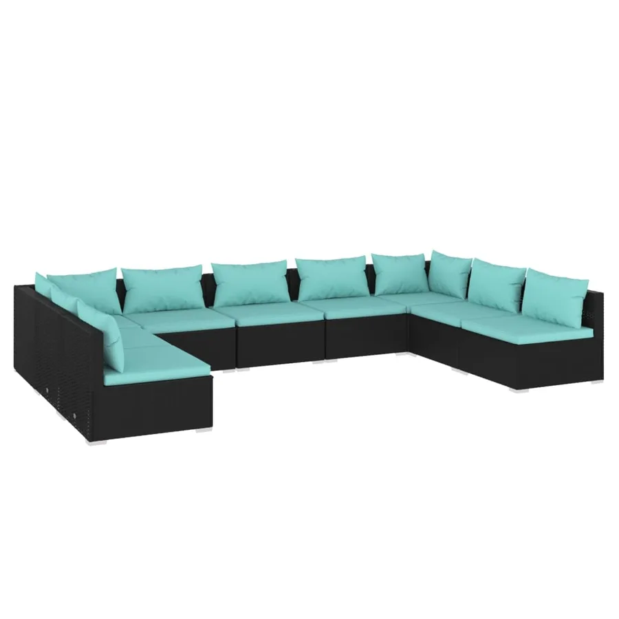 Salon de jardin 9 pcs avec coussins Résine tressée Noir - 2