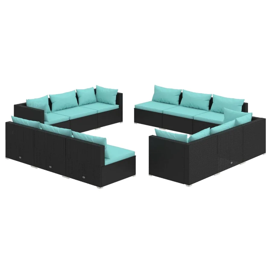 Salon de jardin 12 pcs avec coussins résine tressée noir - 2