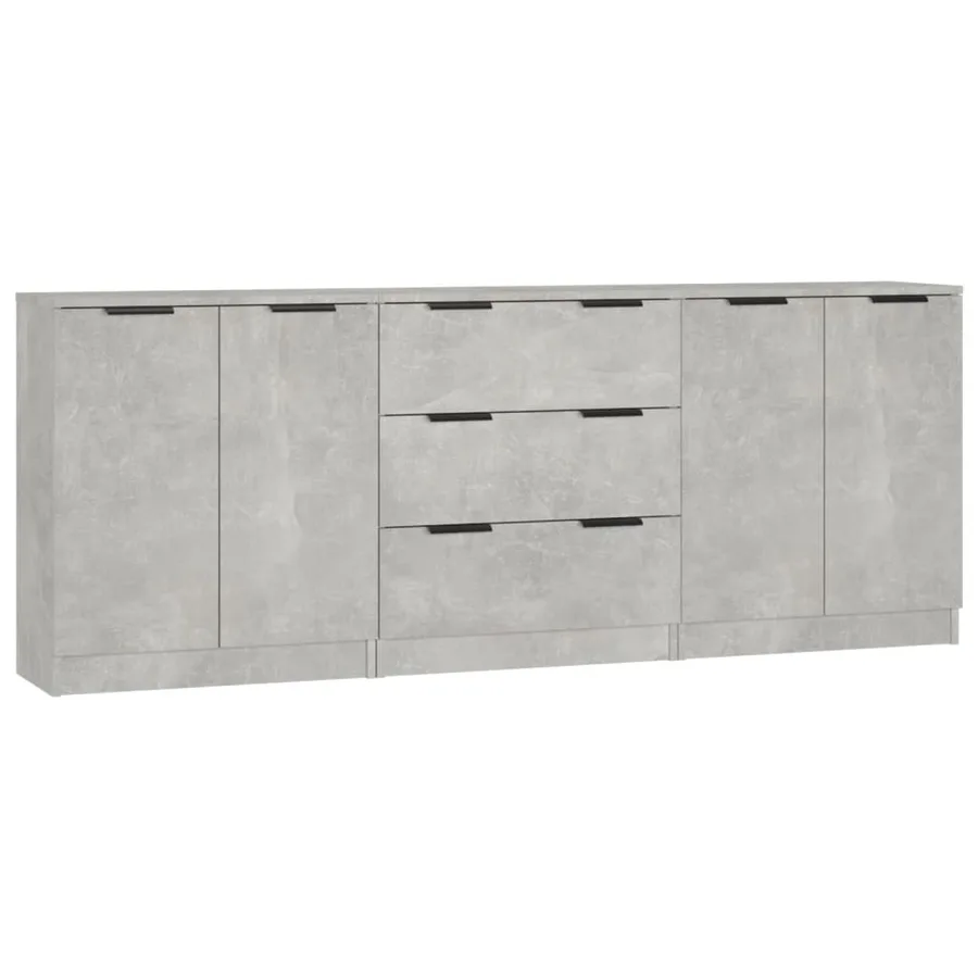 Buffets 3 pcs gris béton bois d'ingénierie - 2
