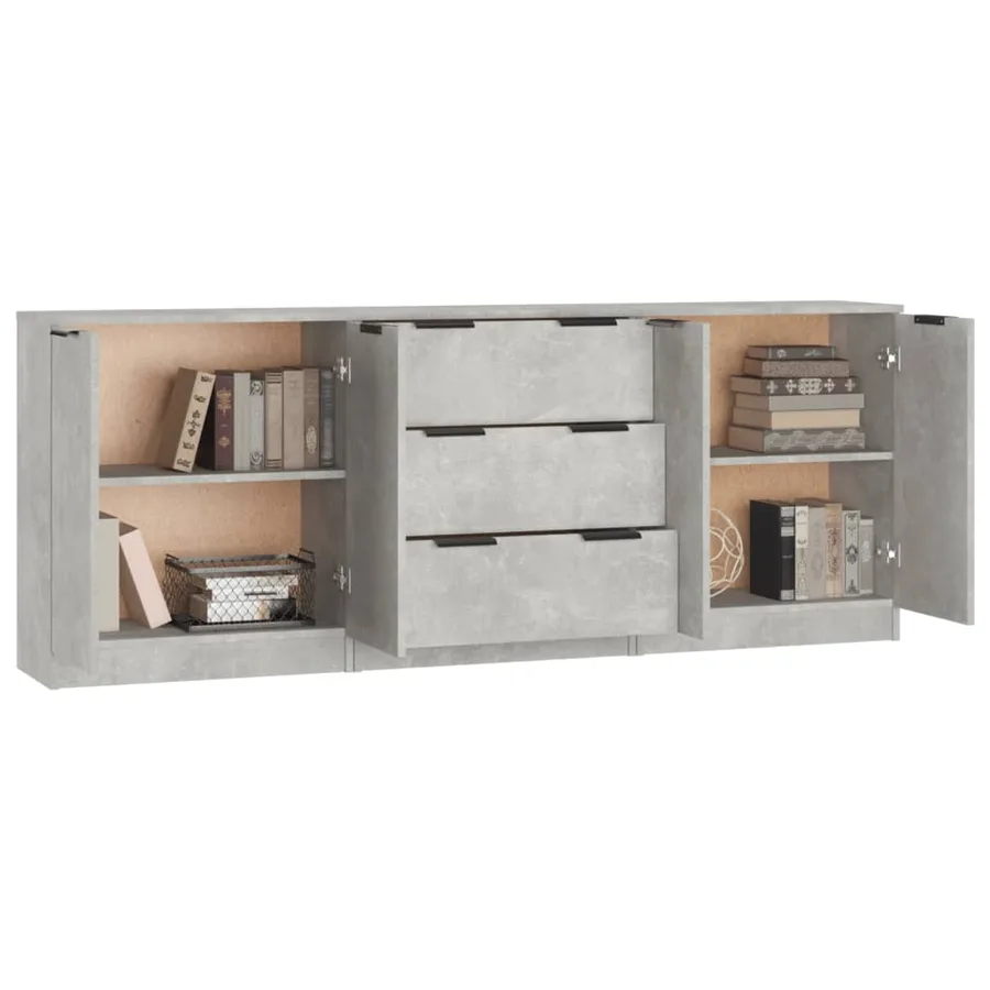 Buffets 3 pcs gris béton bois d'ingénierie - 5