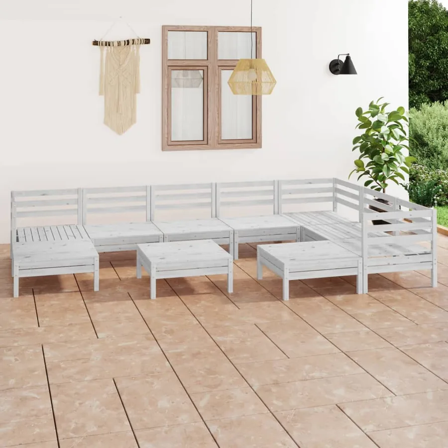 Salon de jardin 10 pcs Bois de pin massif Blanc