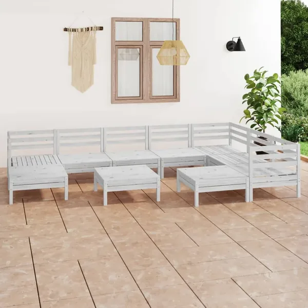 Salon de jardin 10 pcs Bois de pin massif Blanc