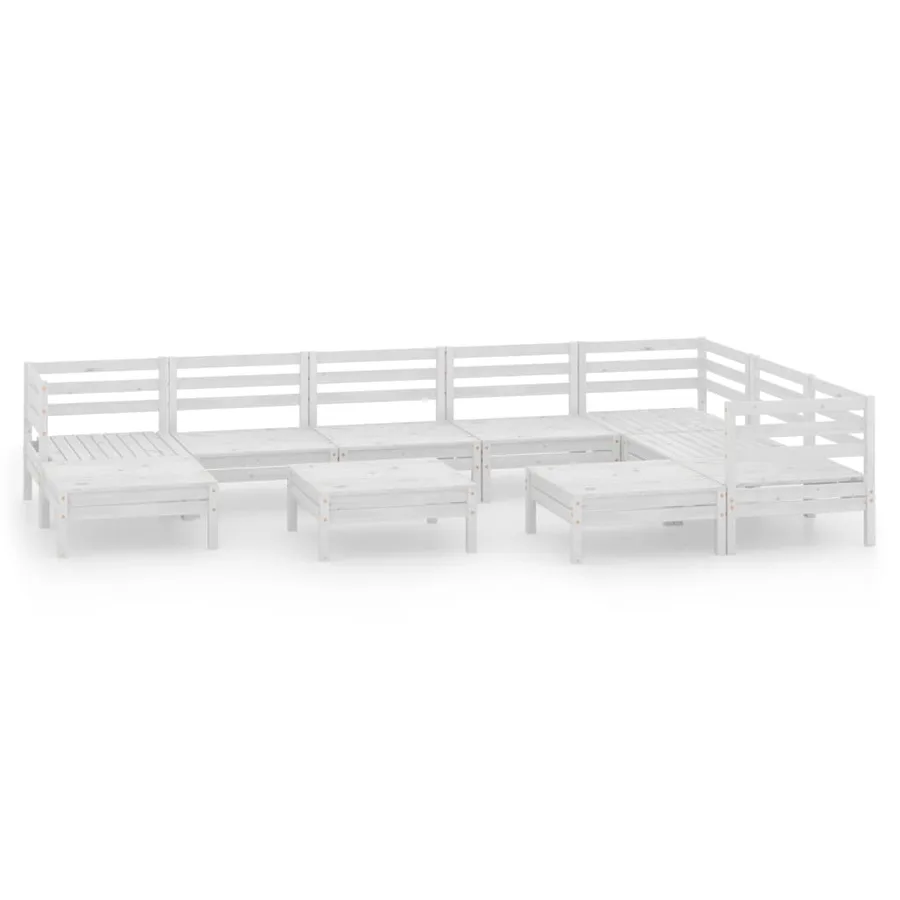 Salon de jardin 10 pcs Bois de pin massif Blanc - 2