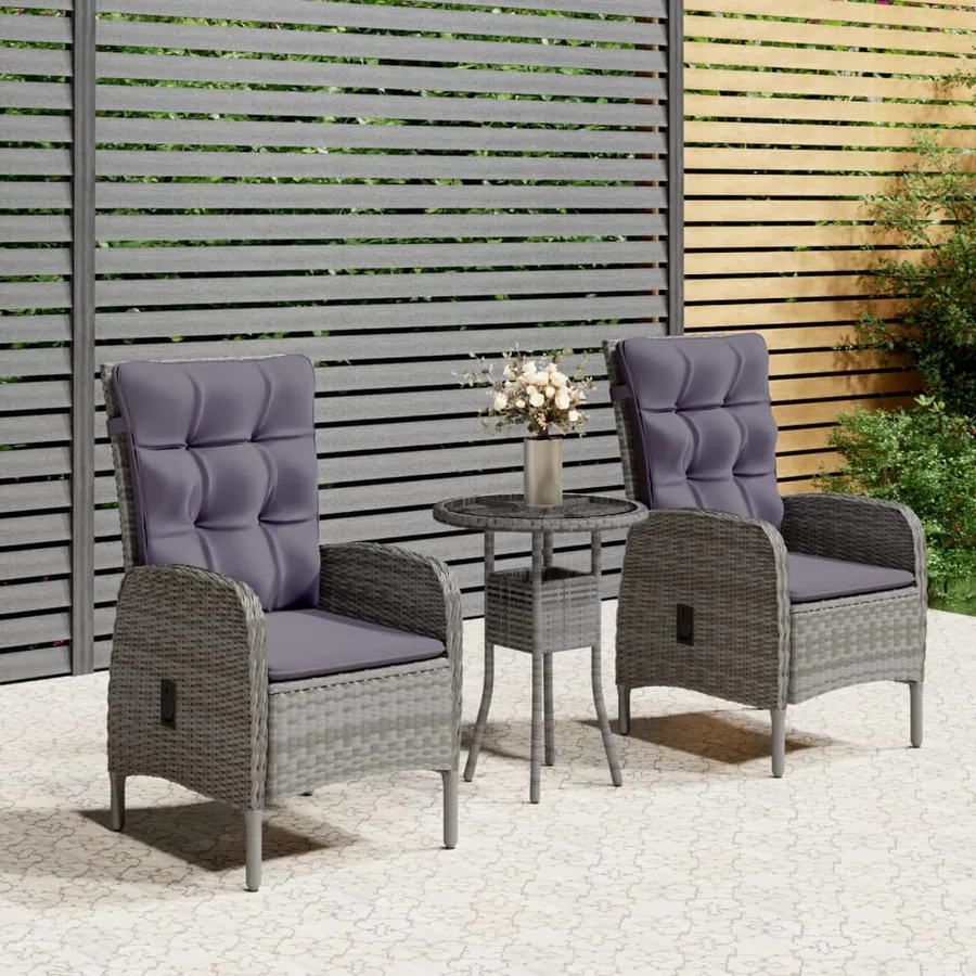 Ensemble de bistro de jardin 3 pcs Résine tressée Gris
