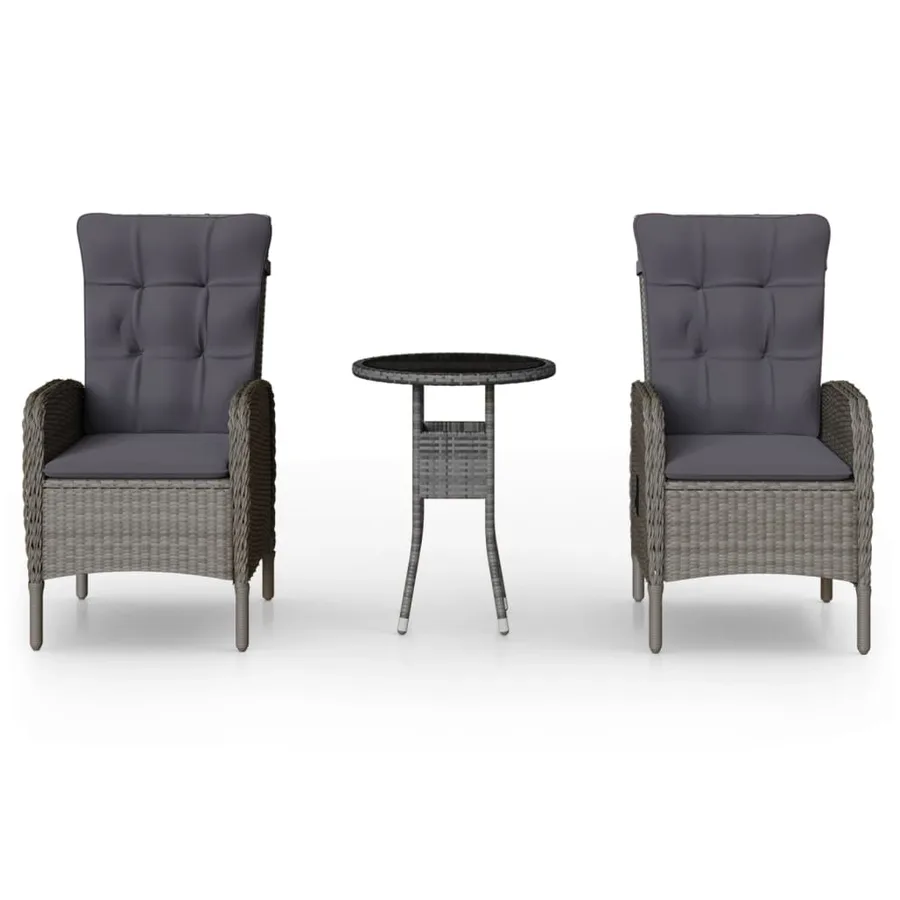 Ensemble de bistro de jardin 3 pcs Résine tressée Gris - 2