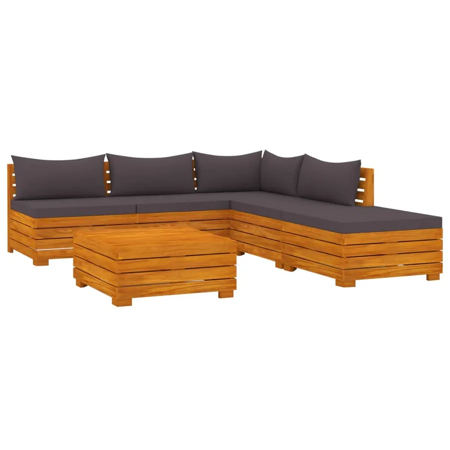Salon de jardin 6 pcs avec coussins Bois d'acacia solide - 2