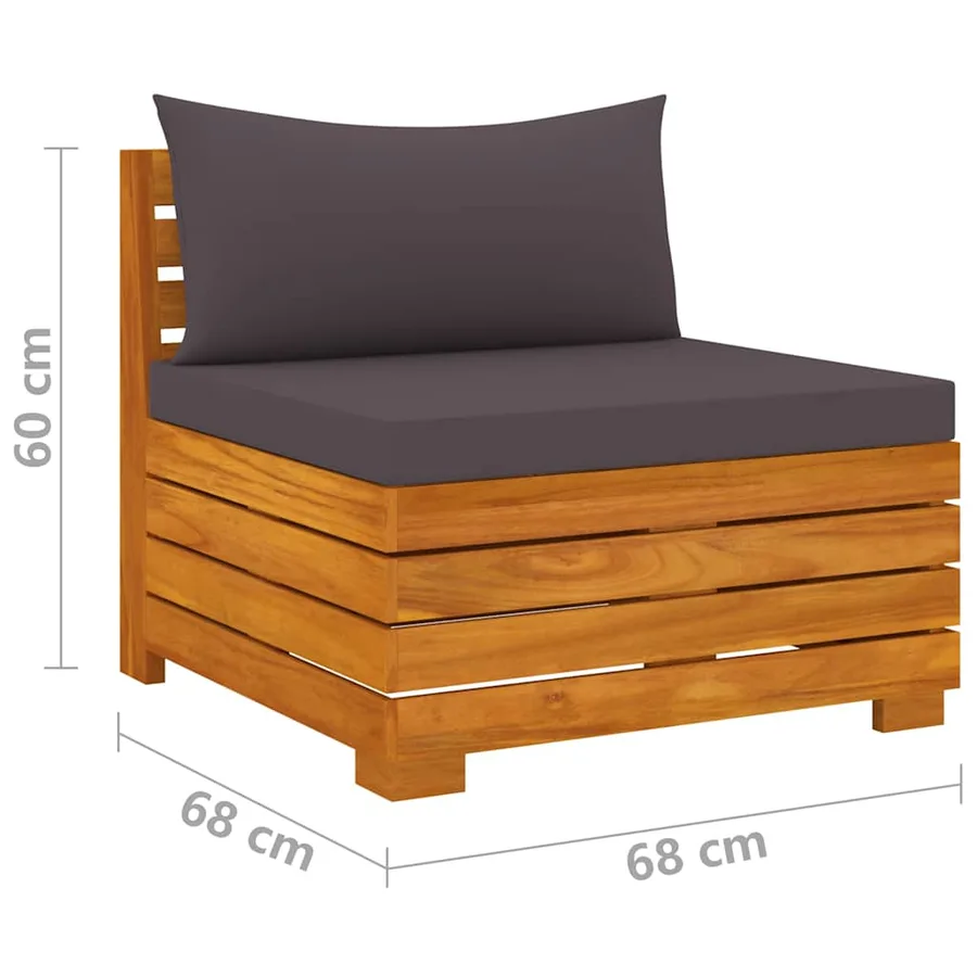 Salon de jardin 6 pcs avec coussins Bois d'acacia solide - 8