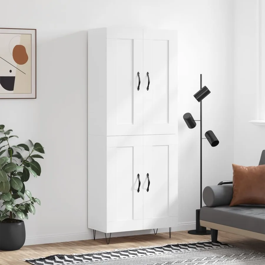 Buffet haut Blanc 69,5x34x180 cm Bois d'ingénierie