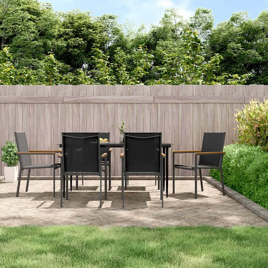 Ensemble à manger de jardin 7 pcs noir textilène et acier