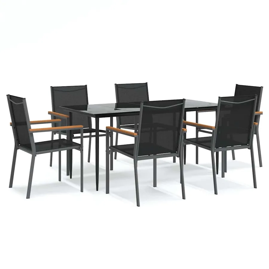 Ensemble à manger de jardin 7 pcs noir textilène et acier - 2
