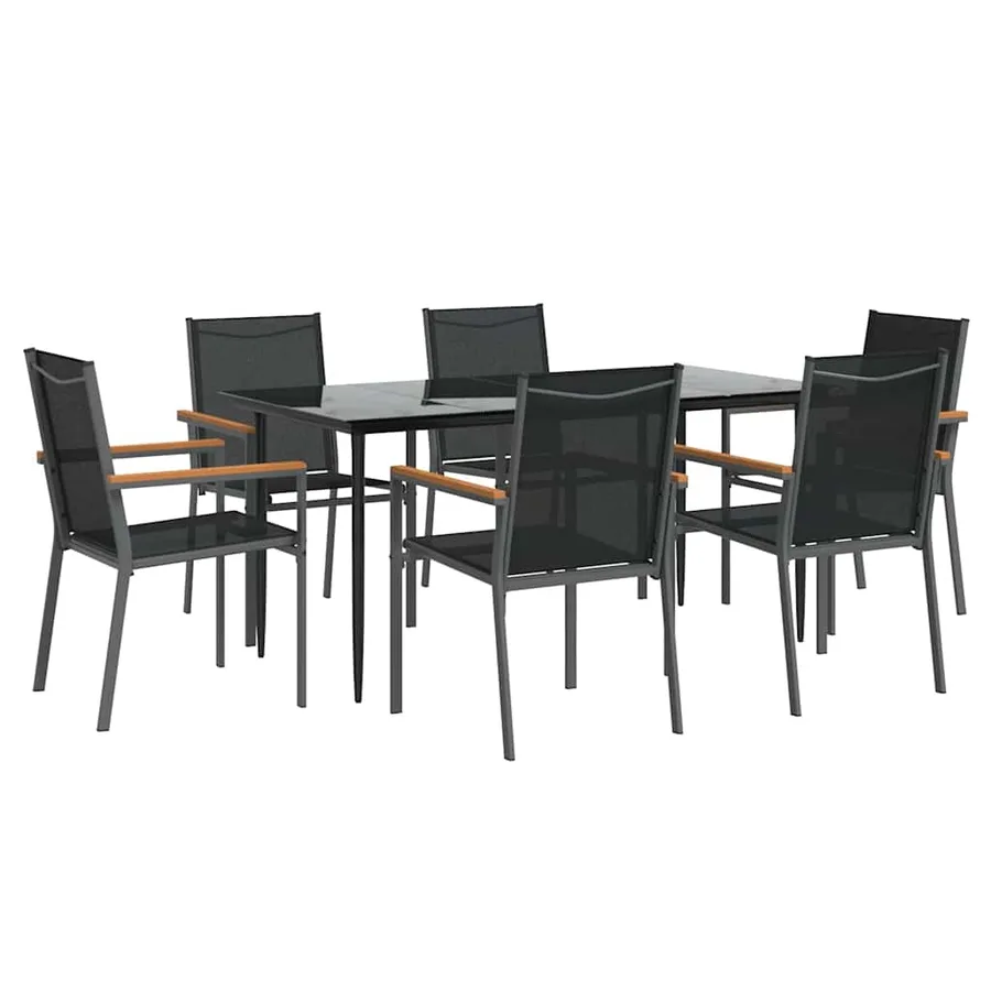 Ensemble à manger de jardin 7 pcs noir textilène et acier - 3
