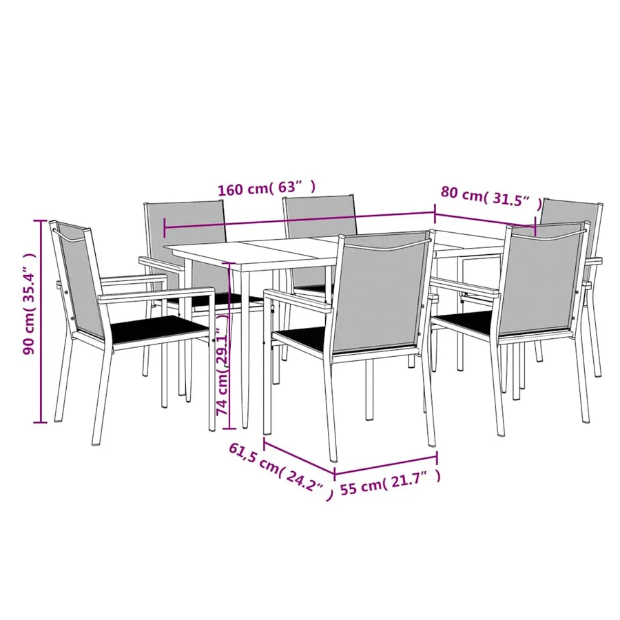 Ensemble à manger de jardin 7 pcs noir textilène et acier - 9