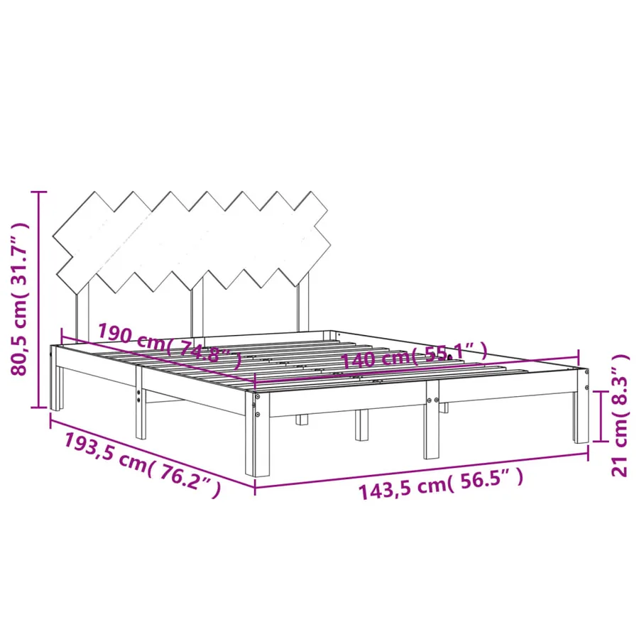 Cadre de lit sans matelas blanc 140x190 cm bois de pin massif - 12