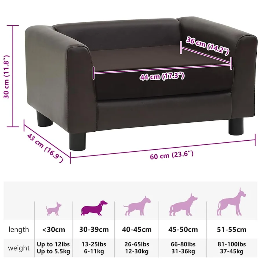 Canapé pour chien Marron 60x43x30 cm Peluche et similicuir - 10