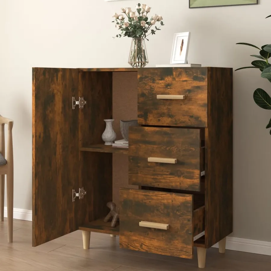 Buffet chêne fumé 69,5x34x90 cm bois d'ingénierie - 3