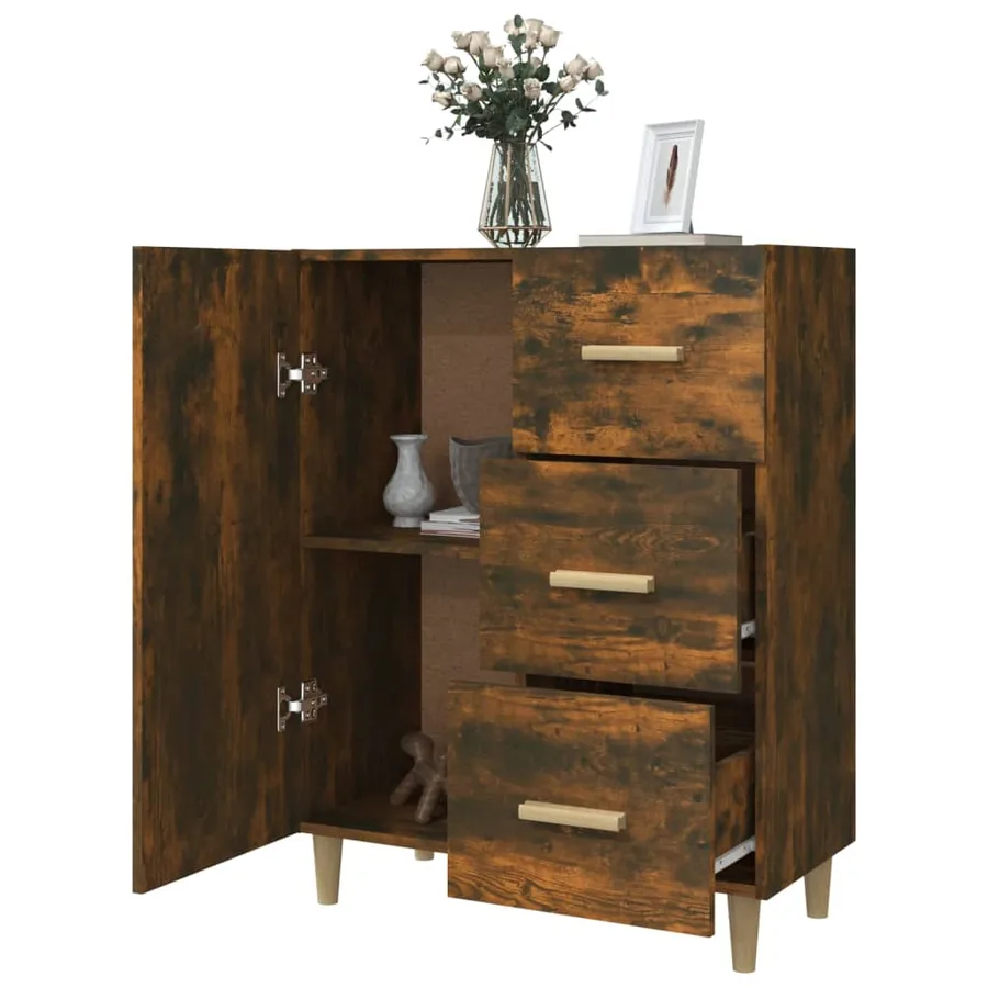 Buffet chêne fumé 69,5x34x90 cm bois d'ingénierie - 4